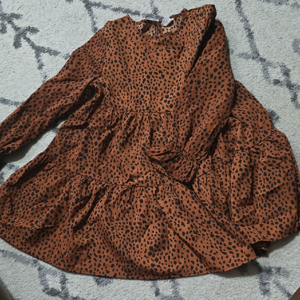 SHEIN Brown Leopard Print Kids Dress